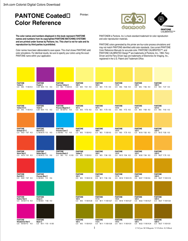 潘通色卡電子版：CMYK色值大全
